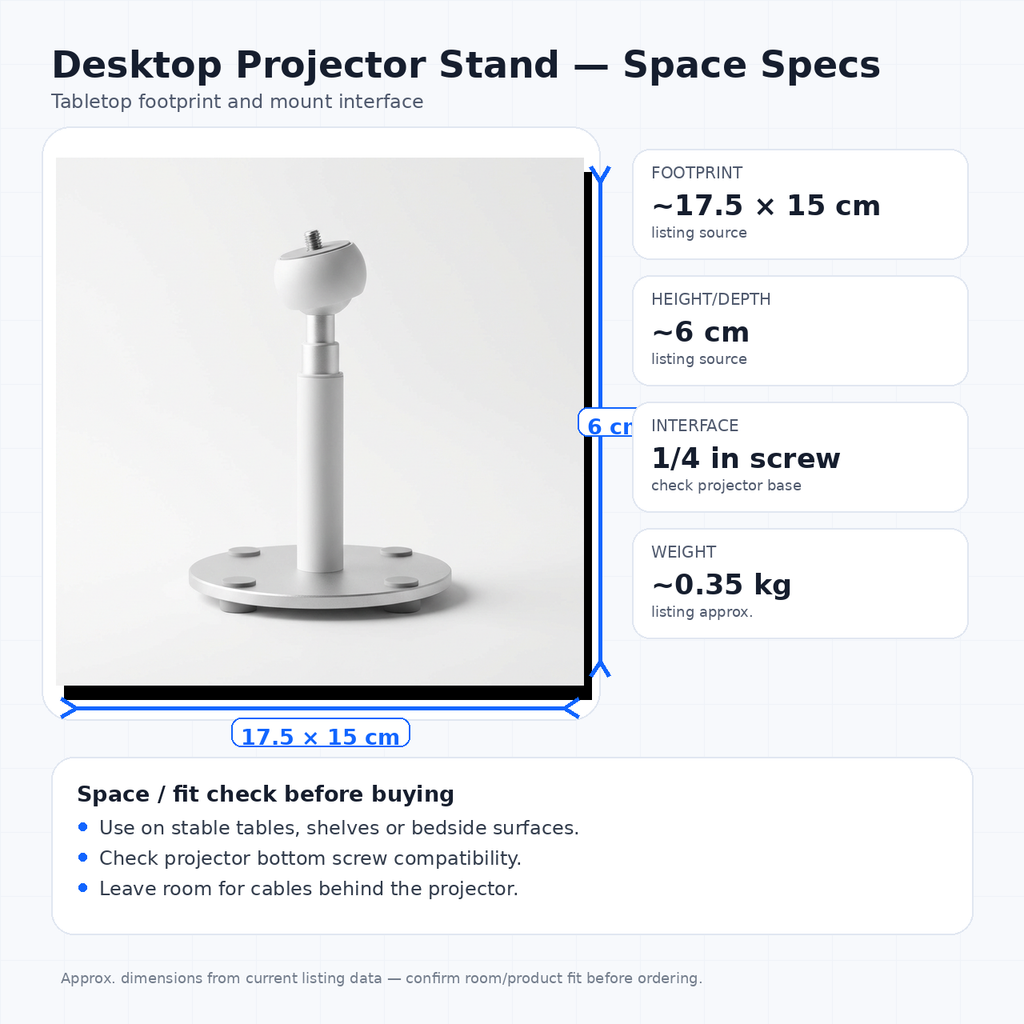 Desktop projector stand footprint and mount dimension guide
