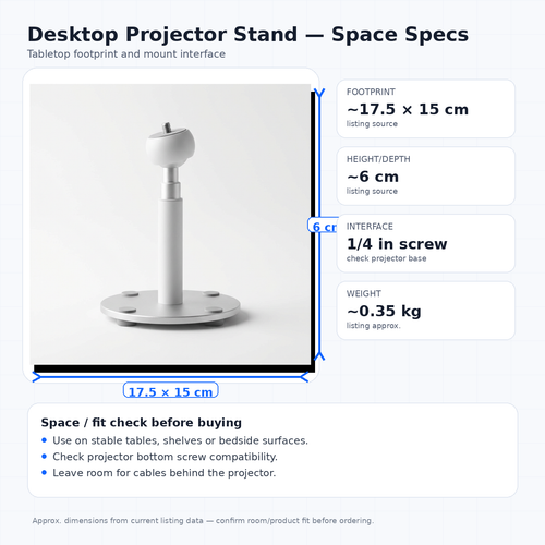 Desktop projector stand footprint and mount dimension guide