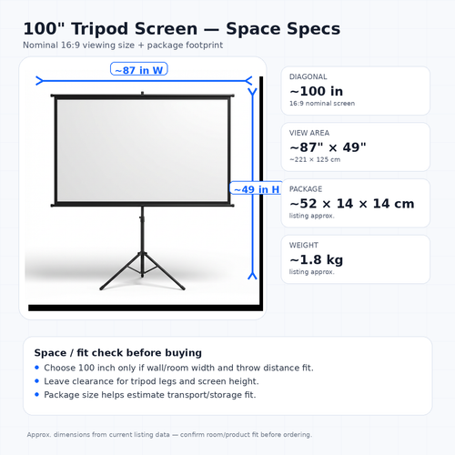 100 inch tripod projector screen dimensions and space fit guide